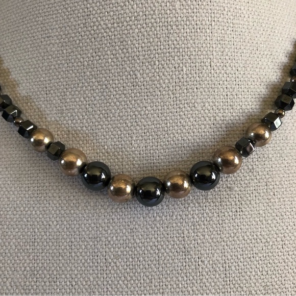 16.5” Hematite and Metallic Silver Tone Bead Necklace - Picture 6 of 15